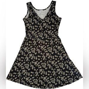Black Daisy Print Fit & Flare Dress